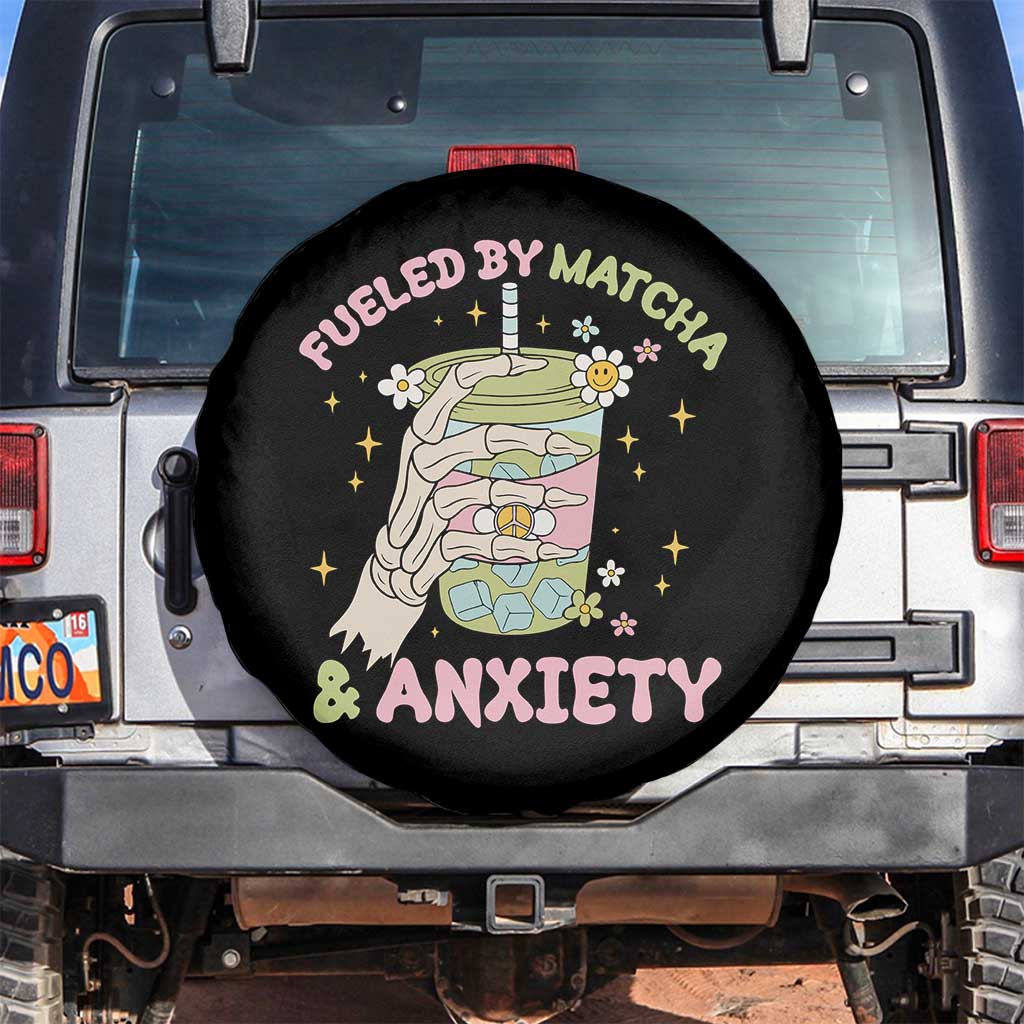 Funny Fueled By Matcha And Anxiety Spare Tire Cover Matcha Lover - Wonder Print Shop