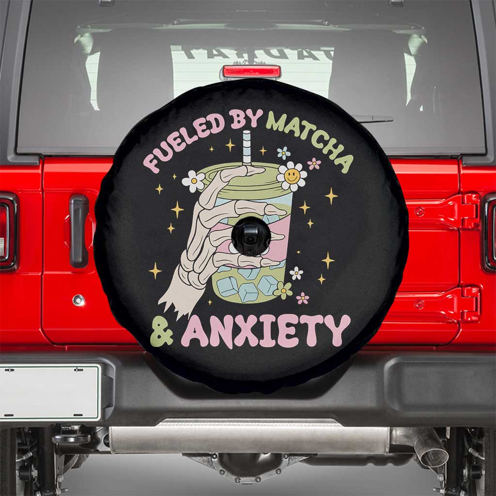 Funny Fueled By Matcha And Anxiety Spare Tire Cover Matcha Lover - Wonder Print Shop