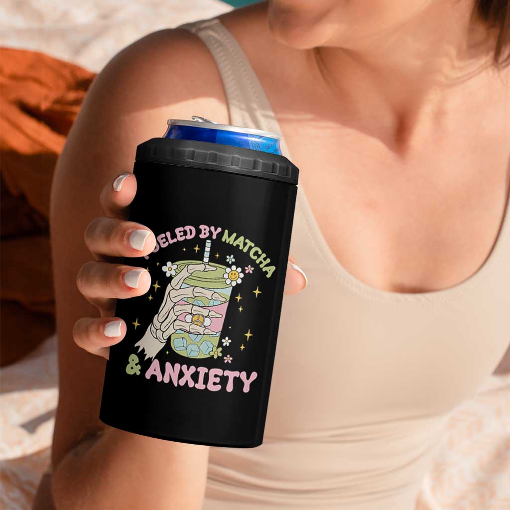 Funny Fueled By Matcha And Anxiety 4 in 1 Can Cooler Tumbler Matcha Lover - Wonder Print Shop