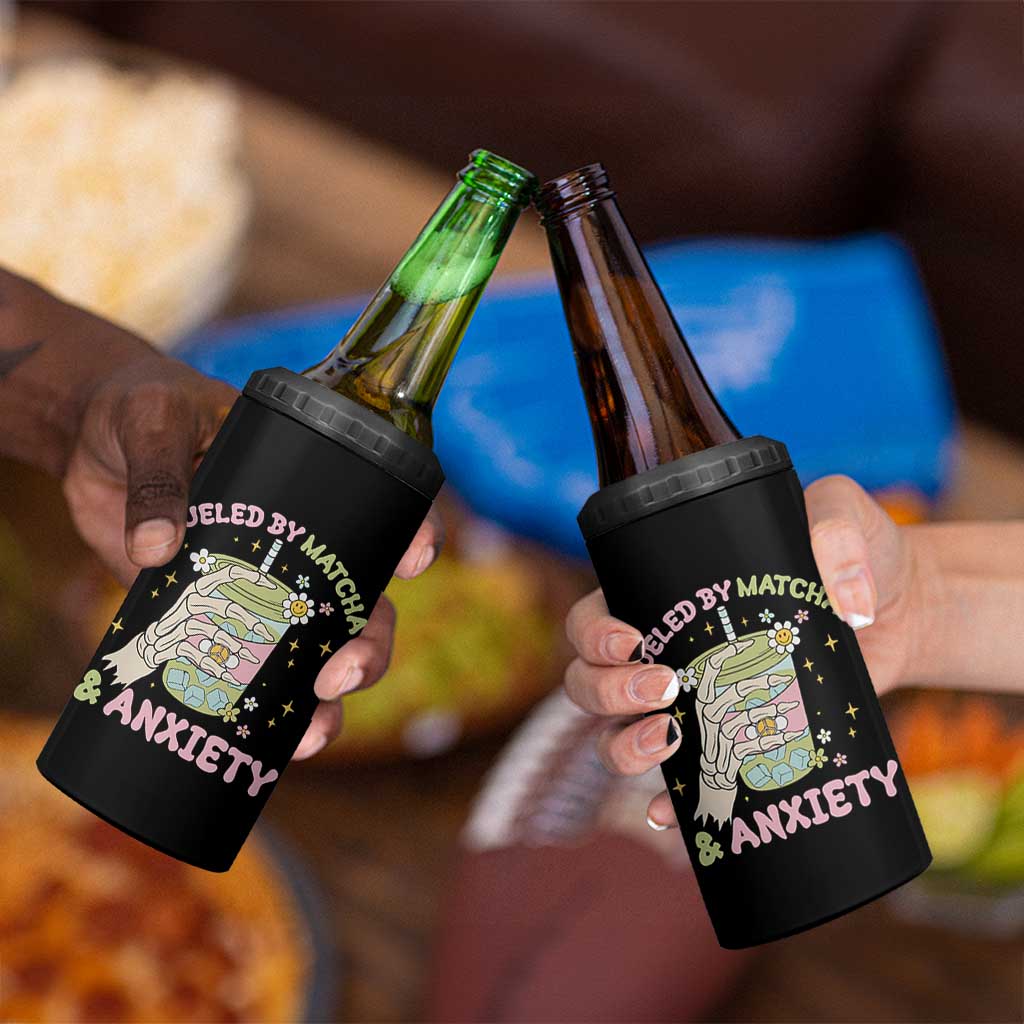 Funny Fueled By Matcha And Anxiety 4 in 1 Can Cooler Tumbler Matcha Lover - Wonder Print Shop