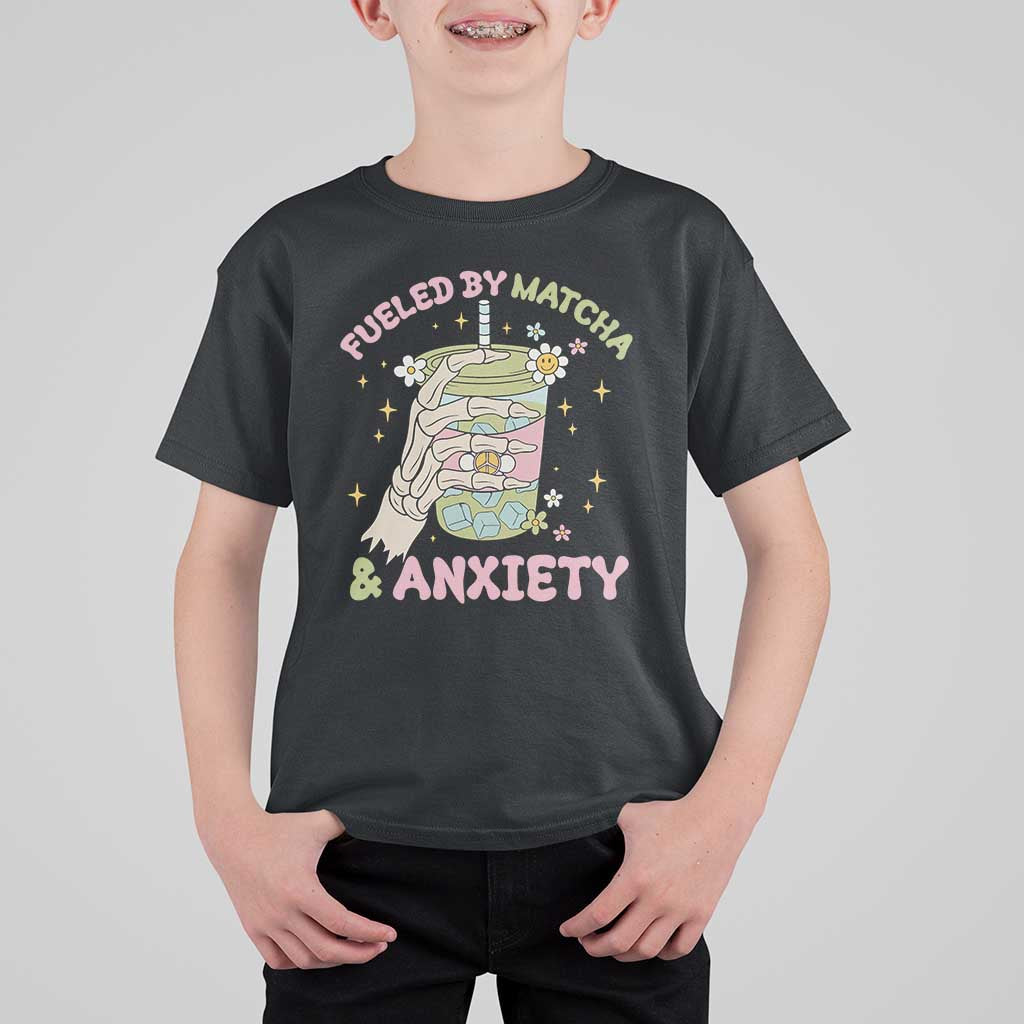 Funny Fueled By Matcha And Anxiety T Shirt For Kid Matcha Lover - Wonder Print Shop