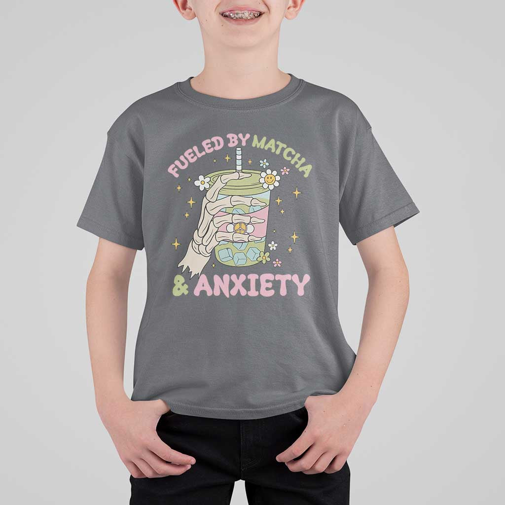 Funny Fueled By Matcha And Anxiety T Shirt For Kid Matcha Lover - Wonder Print Shop