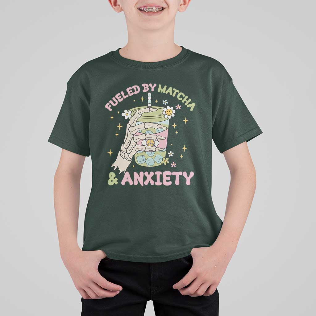 Funny Fueled By Matcha And Anxiety T Shirt For Kid Matcha Lover - Wonder Print Shop