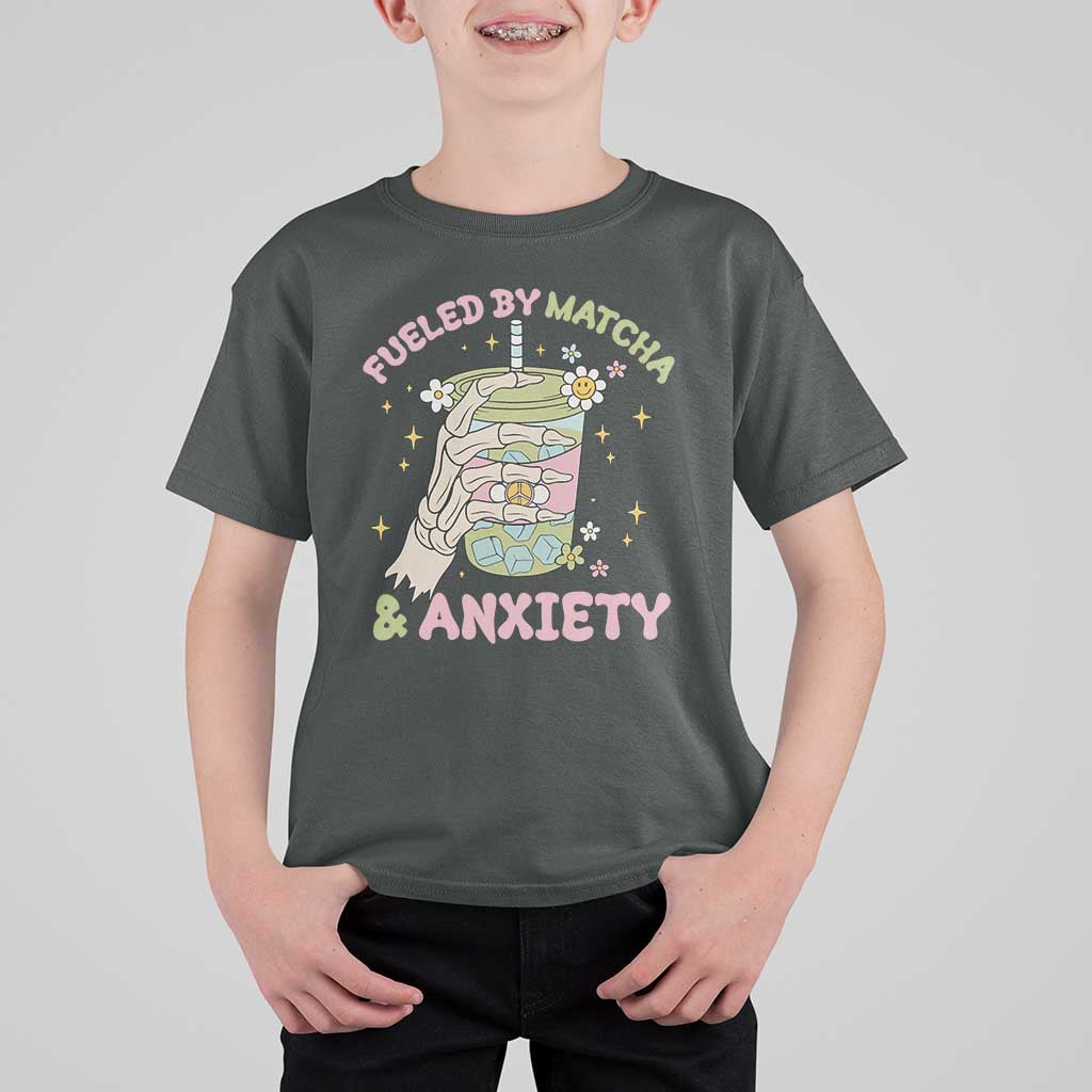Funny Fueled By Matcha And Anxiety T Shirt For Kid Matcha Lover - Wonder Print Shop