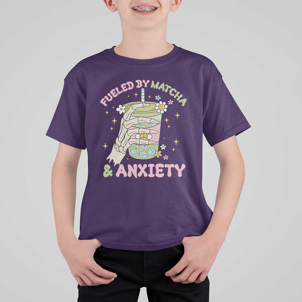 Funny Fueled By Matcha And Anxiety T Shirt For Kid Matcha Lover - Wonder Print Shop