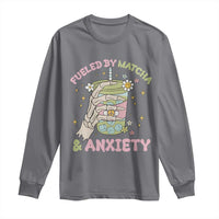 Funny Fueled By Matcha And Anxiety Long Sleeve Shirt Matcha Lover - Wonder Print Shop