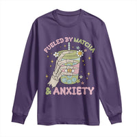 Funny Fueled By Matcha And Anxiety Long Sleeve Shirt Matcha Lover - Wonder Print Shop