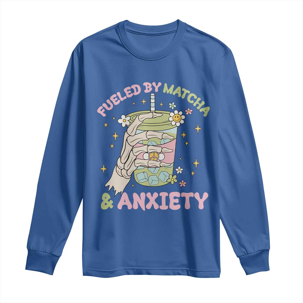 Funny Fueled By Matcha And Anxiety Long Sleeve Shirt Matcha Lover - Wonder Print Shop