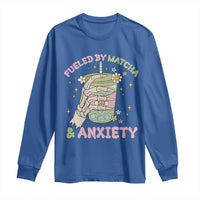 Funny Fueled By Matcha And Anxiety Long Sleeve Shirt Matcha Lover - Wonder Print Shop