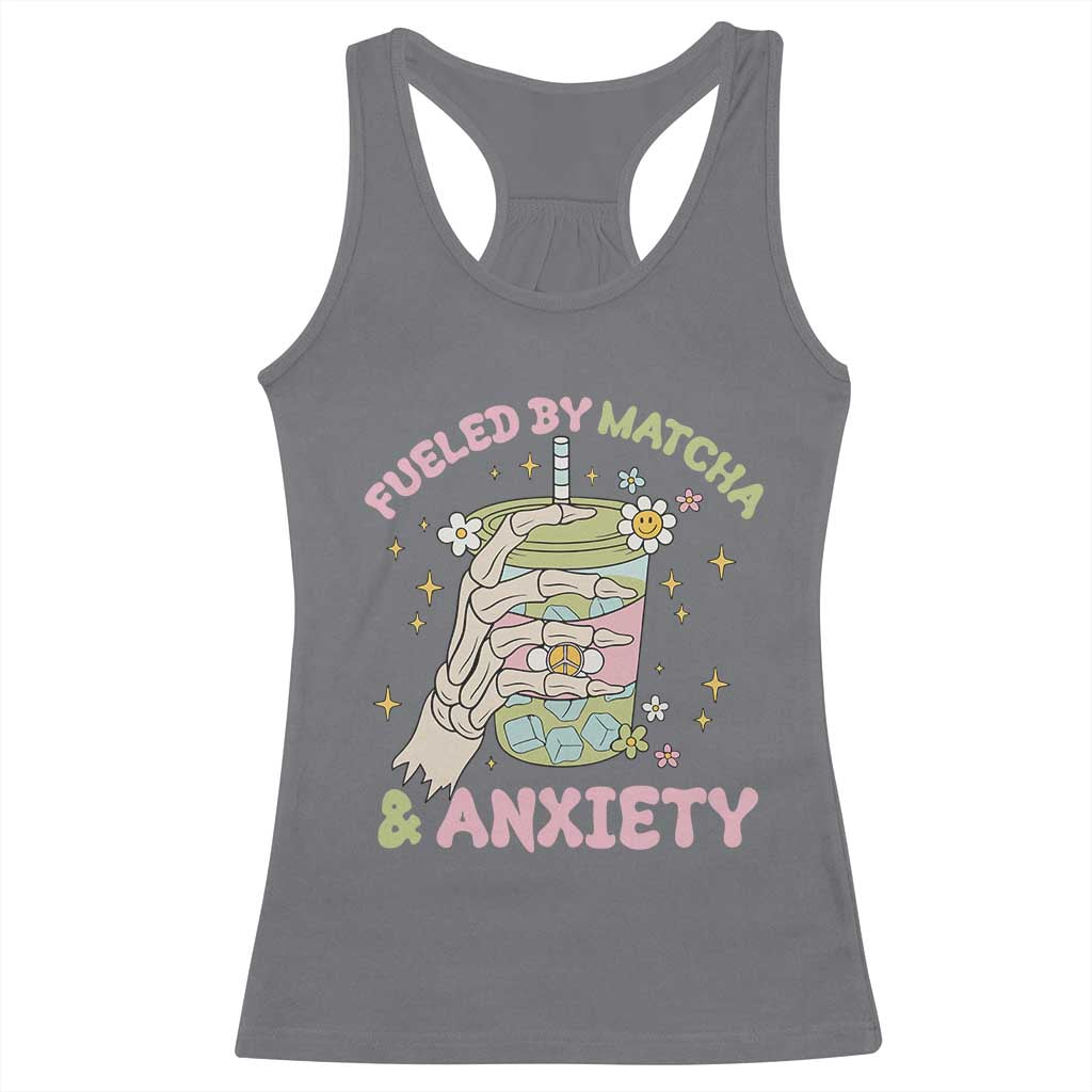 Funny Fueled By Matcha And Anxiety Racerback Tank Top Matcha Lover - Wonder Print Shop