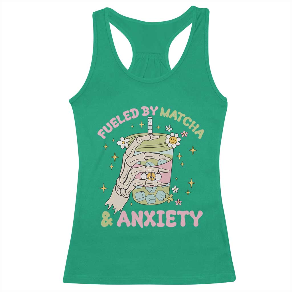 Funny Fueled By Matcha And Anxiety Racerback Tank Top Matcha Lover - Wonder Print Shop