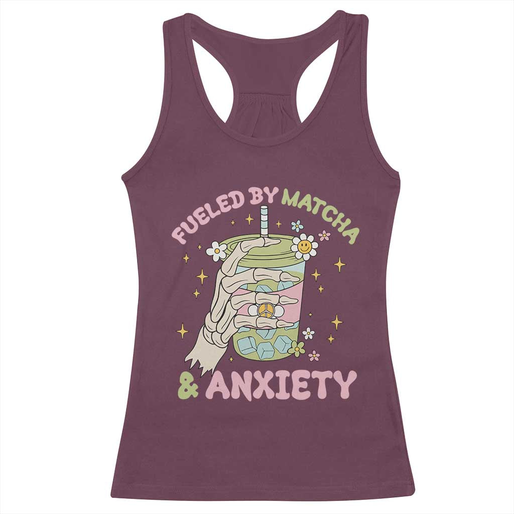 Funny Fueled By Matcha And Anxiety Racerback Tank Top Matcha Lover - Wonder Print Shop