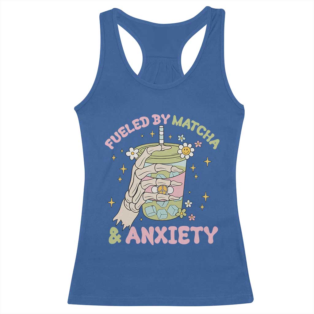Funny Fueled By Matcha And Anxiety Racerback Tank Top Matcha Lover - Wonder Print Shop