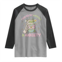 Funny Fueled By Matcha And Anxiety Raglan Shirt Matcha Lover - Wonder Print Shop