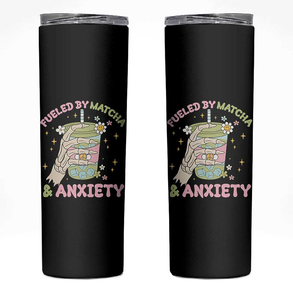 Funny Fueled By Matcha And Anxiety Skinny Tumbler Matcha Lover - Wonder Print Shop