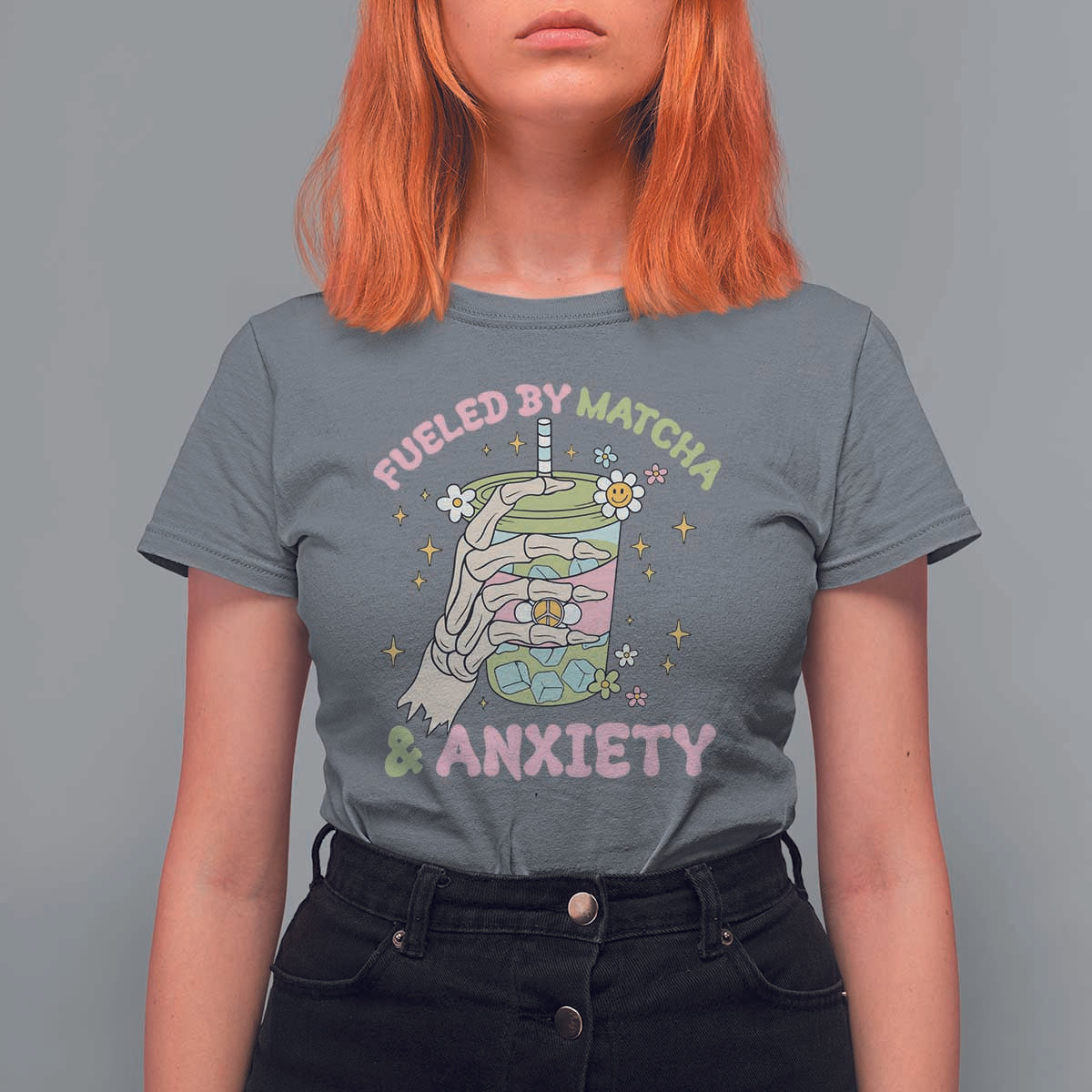 Funny Fueled By Matcha And Anxiety T Shirt For Women Matcha Lover - Wonder Print Shop