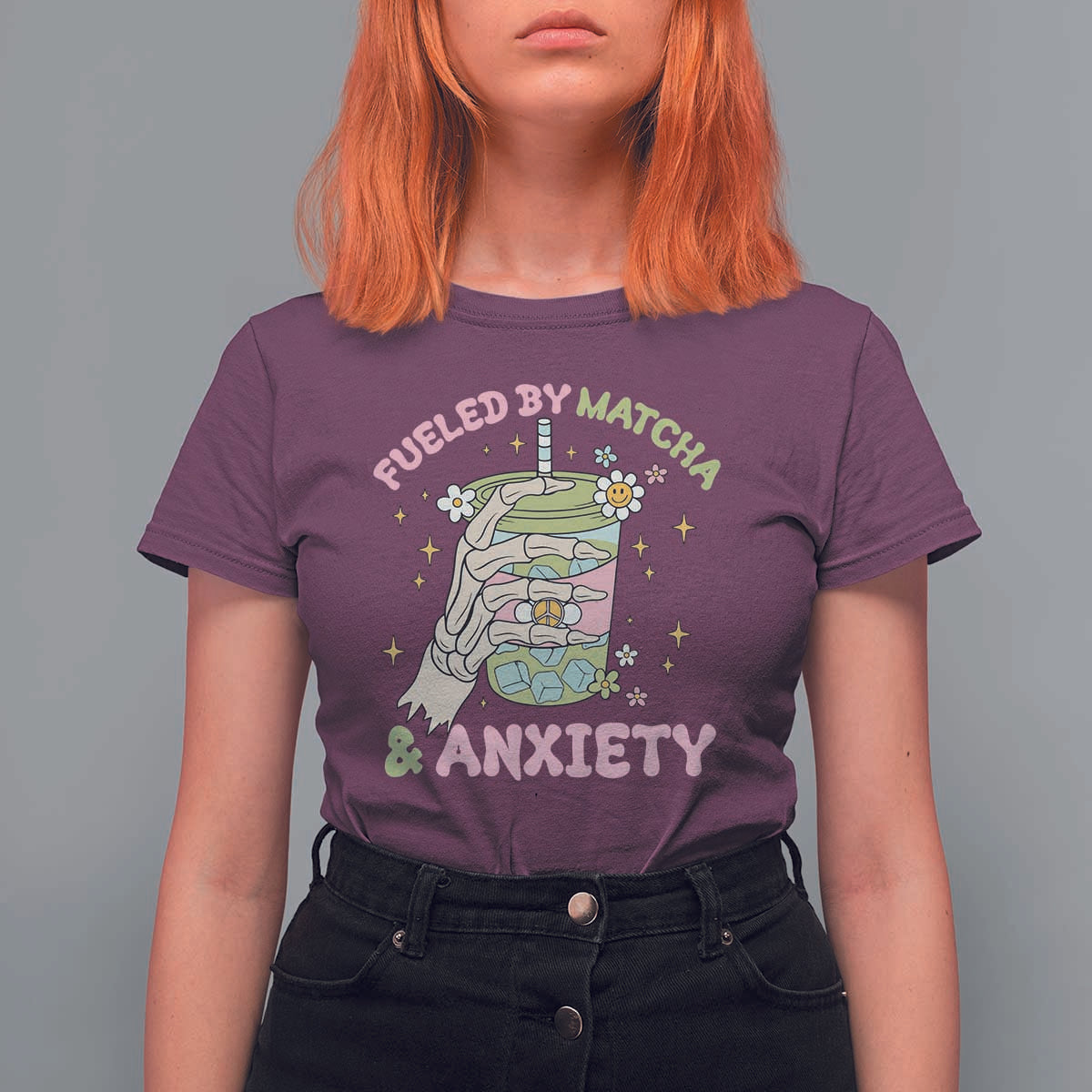 Funny Fueled By Matcha And Anxiety T Shirt For Women Matcha Lover - Wonder Print Shop