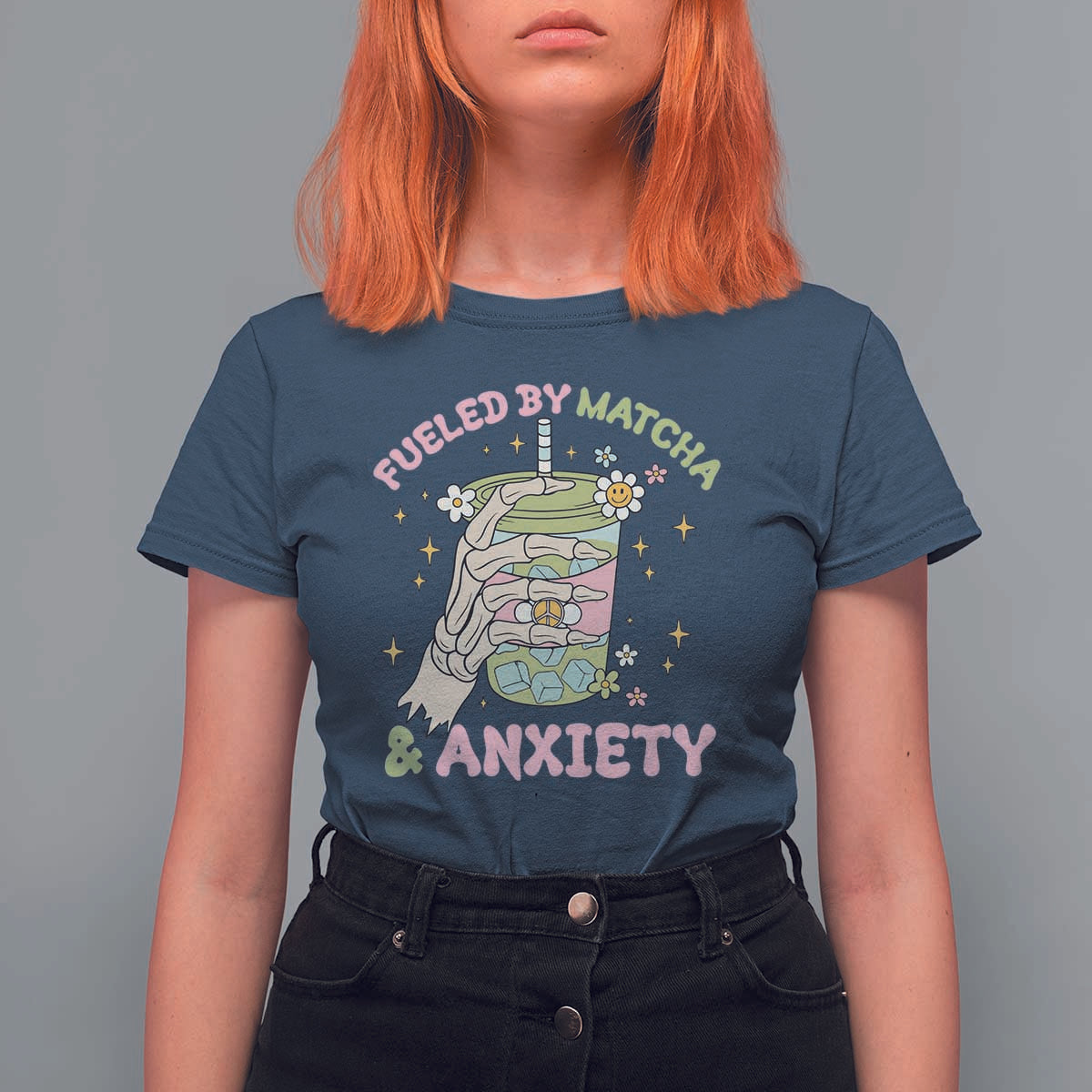 Funny Fueled By Matcha And Anxiety T Shirt For Women Matcha Lover - Wonder Print Shop
