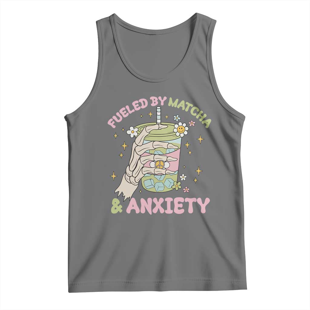 Funny Fueled By Matcha And Anxiety Tank Top Matcha Lover - Wonder Print Shop