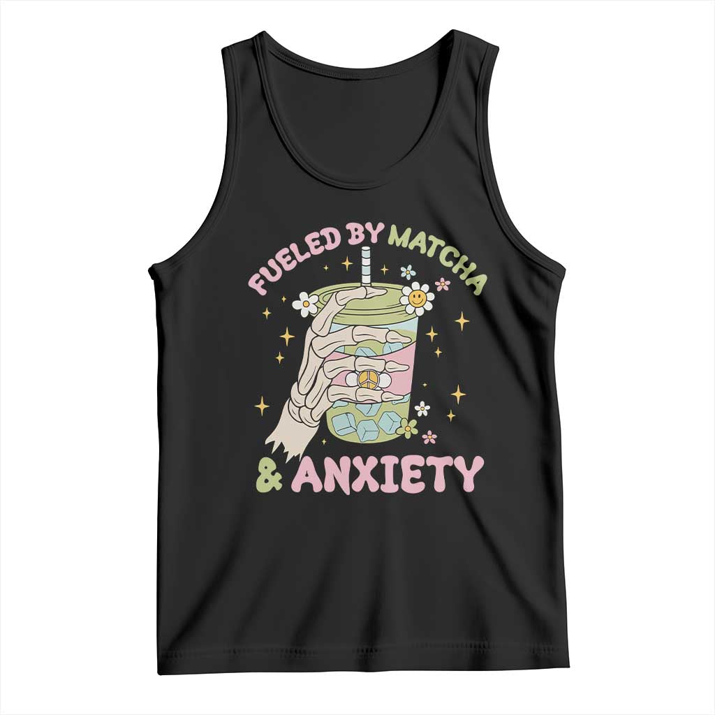 Funny Fueled By Matcha And Anxiety Tank Top Matcha Lover - Wonder Print Shop