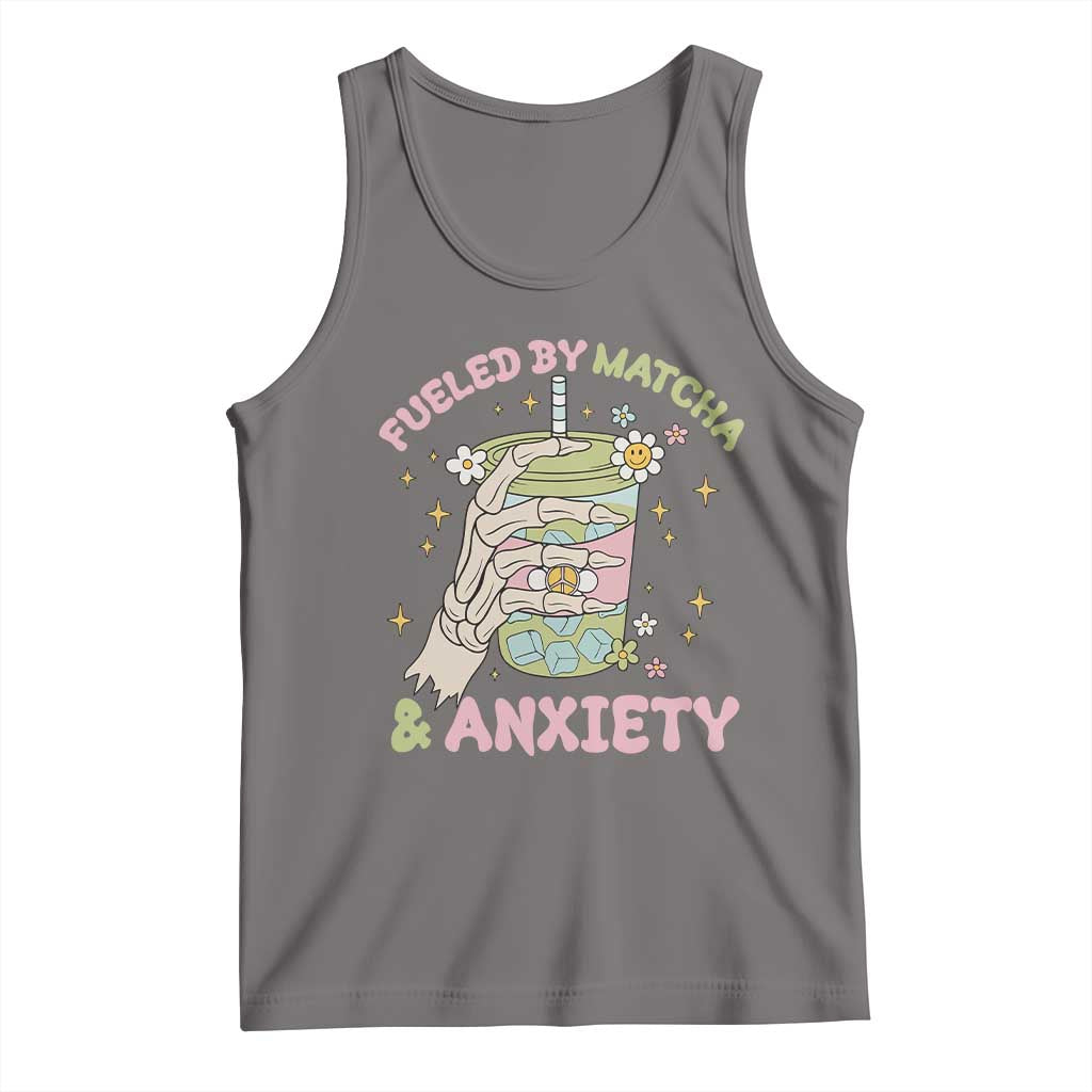 Funny Fueled By Matcha And Anxiety Tank Top Matcha Lover - Wonder Print Shop