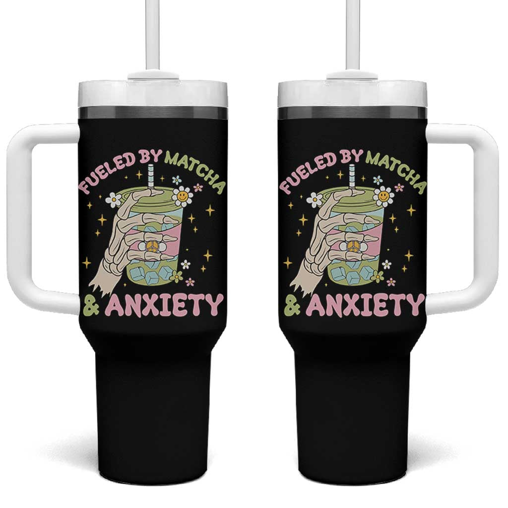 Funny Fueled By Matcha And Anxiety Tumbler With Handle Matcha Lover - Wonder Print Shop