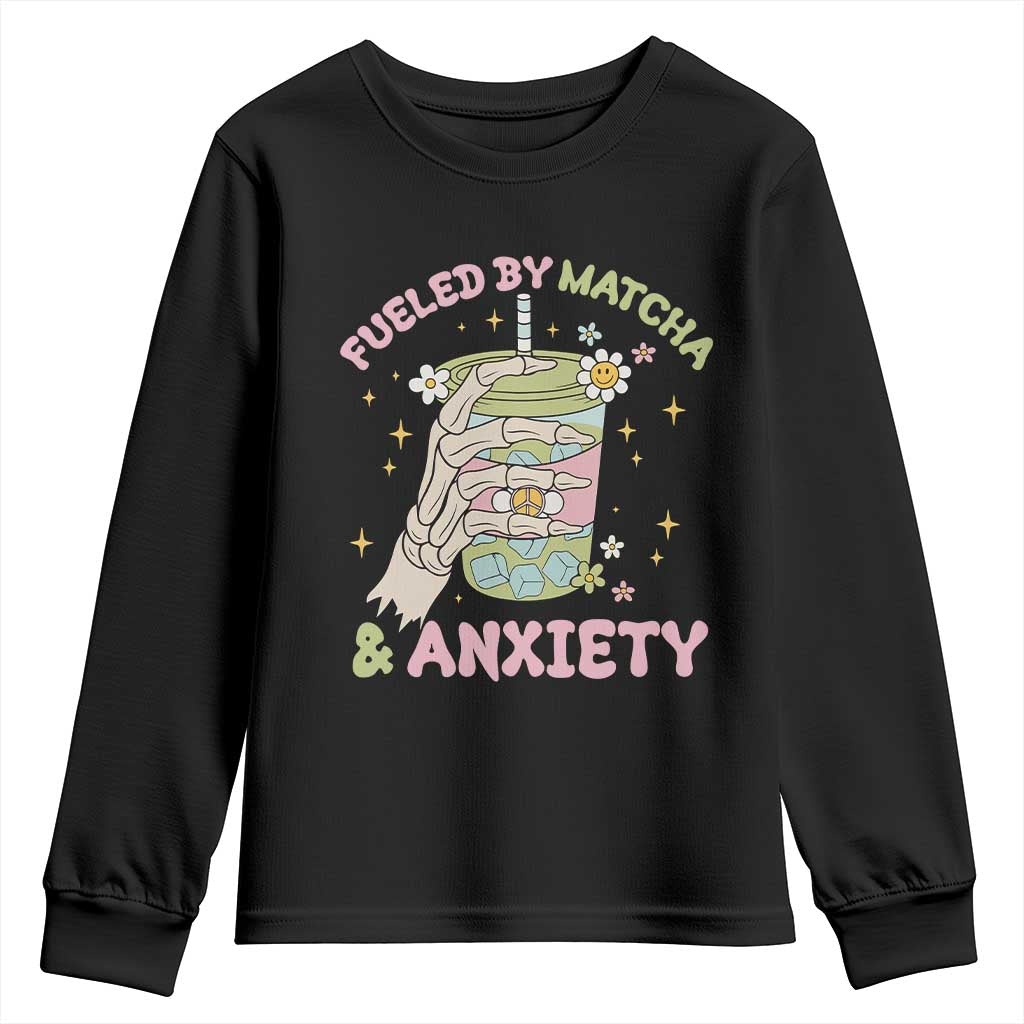 Funny Fueled By Matcha And Anxiety Youth Sweatshirt Matcha Lover - Wonder Print Shop
