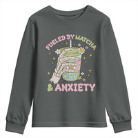 Funny Fueled By Matcha And Anxiety Youth Sweatshirt Matcha Lover - Wonder Print Shop