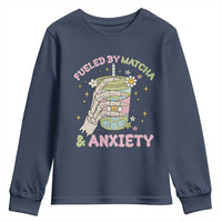Funny Fueled By Matcha And Anxiety Youth Sweatshirt Matcha Lover - Wonder Print Shop