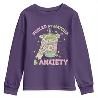 Funny Fueled By Matcha And Anxiety Youth Sweatshirt Matcha Lover - Wonder Print Shop