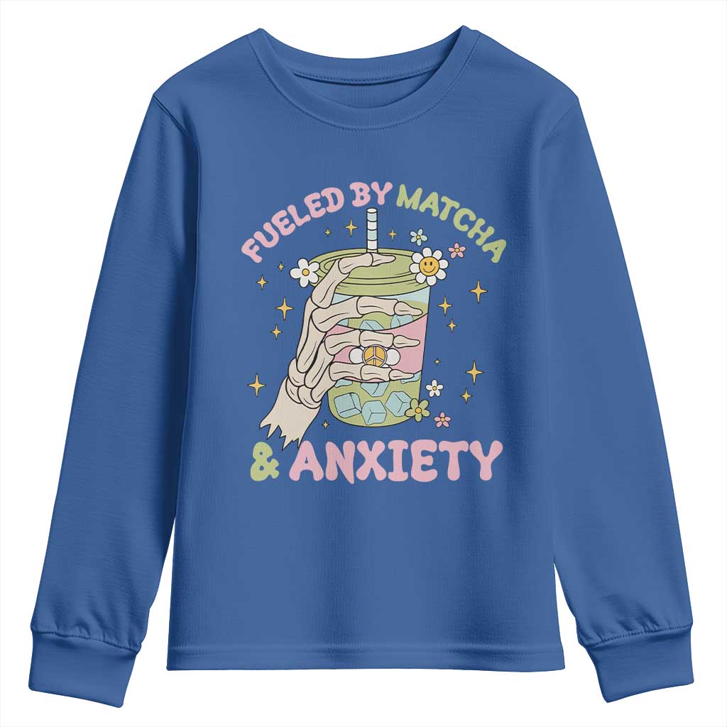 Funny Fueled By Matcha And Anxiety Youth Sweatshirt Matcha Lover - Wonder Print Shop