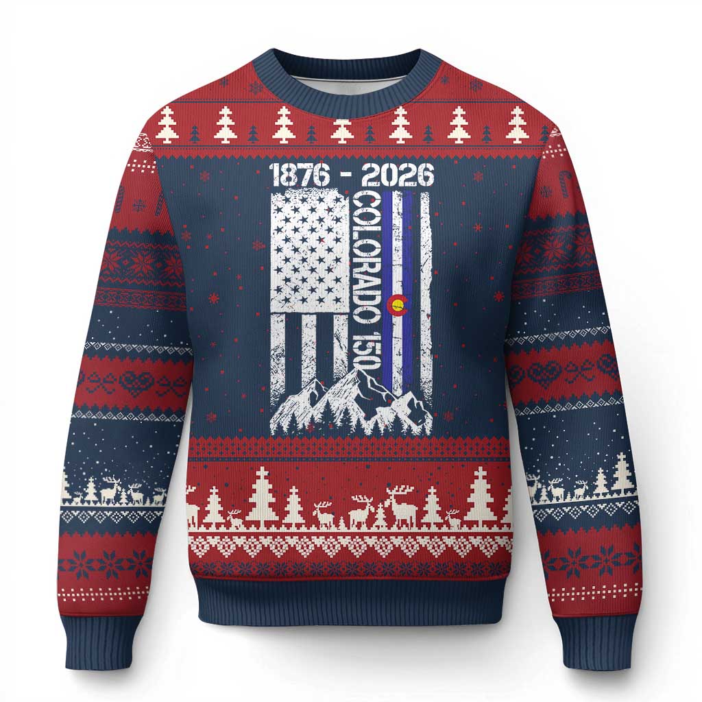 150 Years Colorado Sesquicentennial Anniversary 1876 2026 Ugly Christmas Sweater Vintage Colorado American Flag