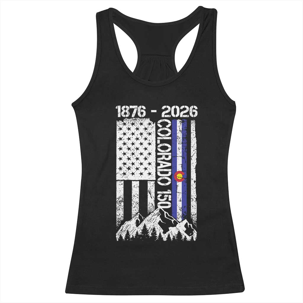 150 Years Colorado Sesquicentennial Anniversary 1876 2026 Racerback Tank Top Vintage Colorado American Flag