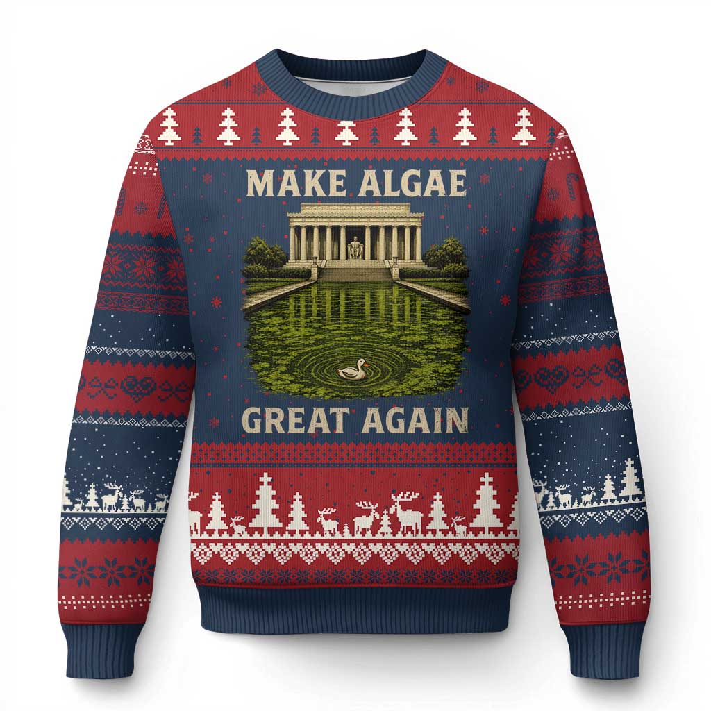 Make Algae Great Again Ugly Christmas Sweater Funny Lincoln Memorial Reflecting Pool