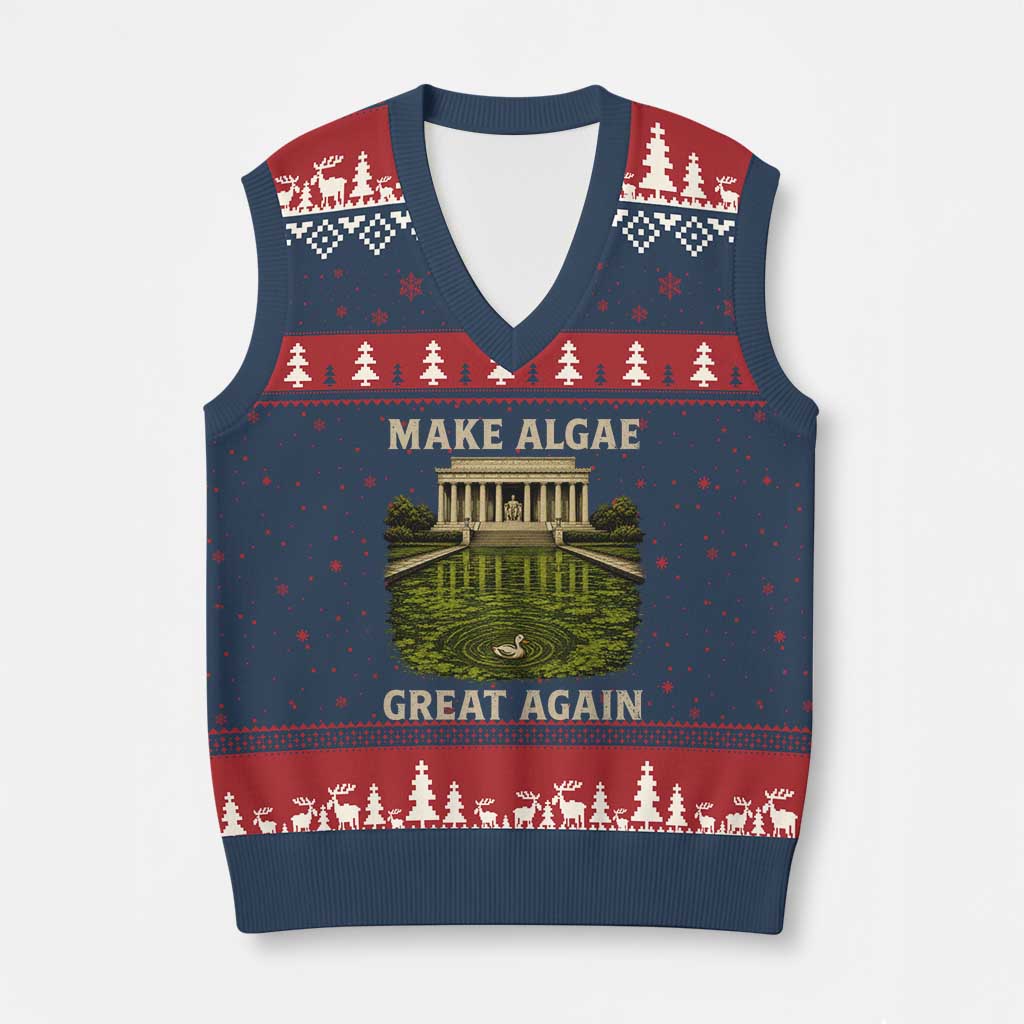 Make Algae Great Again V-Neck Knit Sweater Vest Funny Lincoln Memorial Reflecting Pool