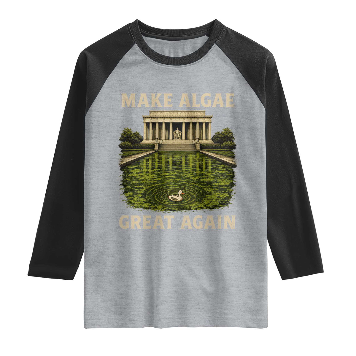 Make Algae Great Again Raglan Shirt Funny Lincoln Memorial Reflecting Pool