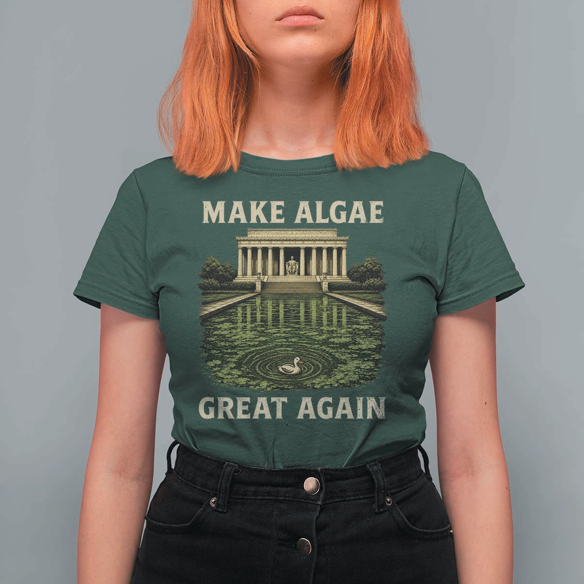 Make Algae Great Again T Shirt For Women Funny Lincoln Memorial Reflecting Pool