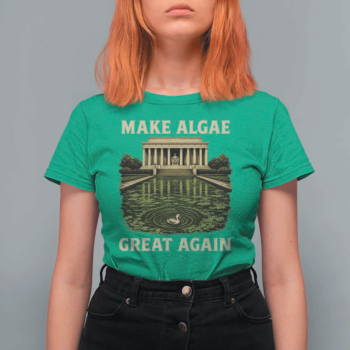 Make Algae Great Again T Shirt For Women Funny Lincoln Memorial Reflecting Pool
