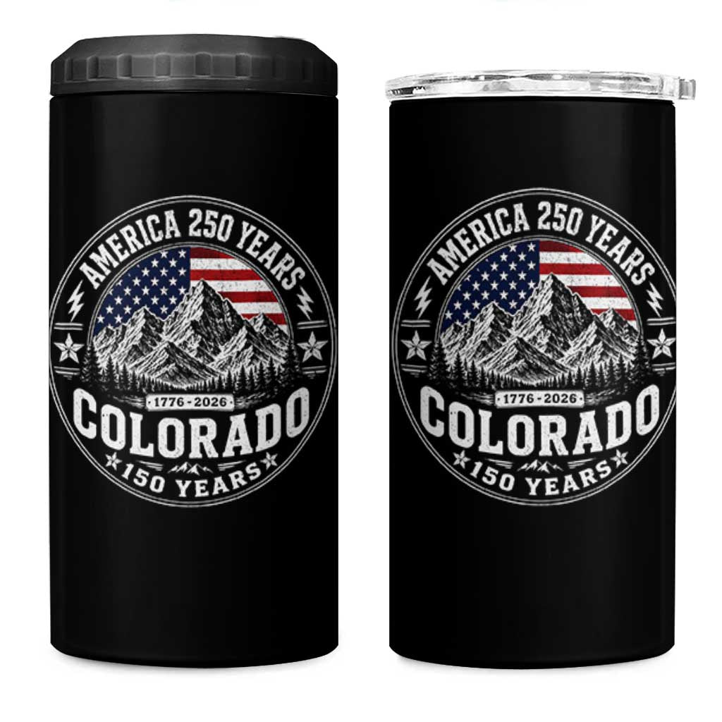 Colorado 150 America 250 Years 4 in 1 Can Cooler Tumbler Colorado Sesquicentennial Anniversary 1876 2026