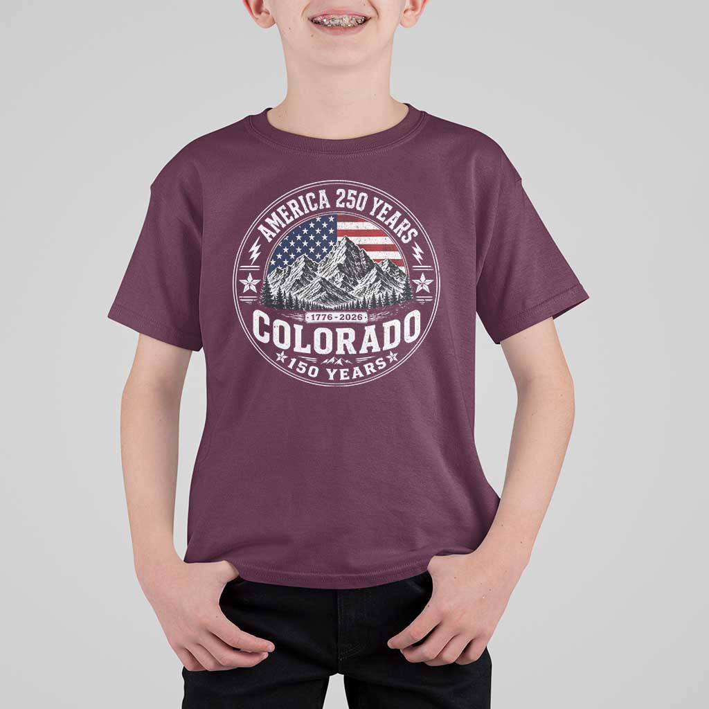 Colorado 150 America 250 Years T Shirt For Kid Colorado Sesquicentennial Anniversary 1876 2026
