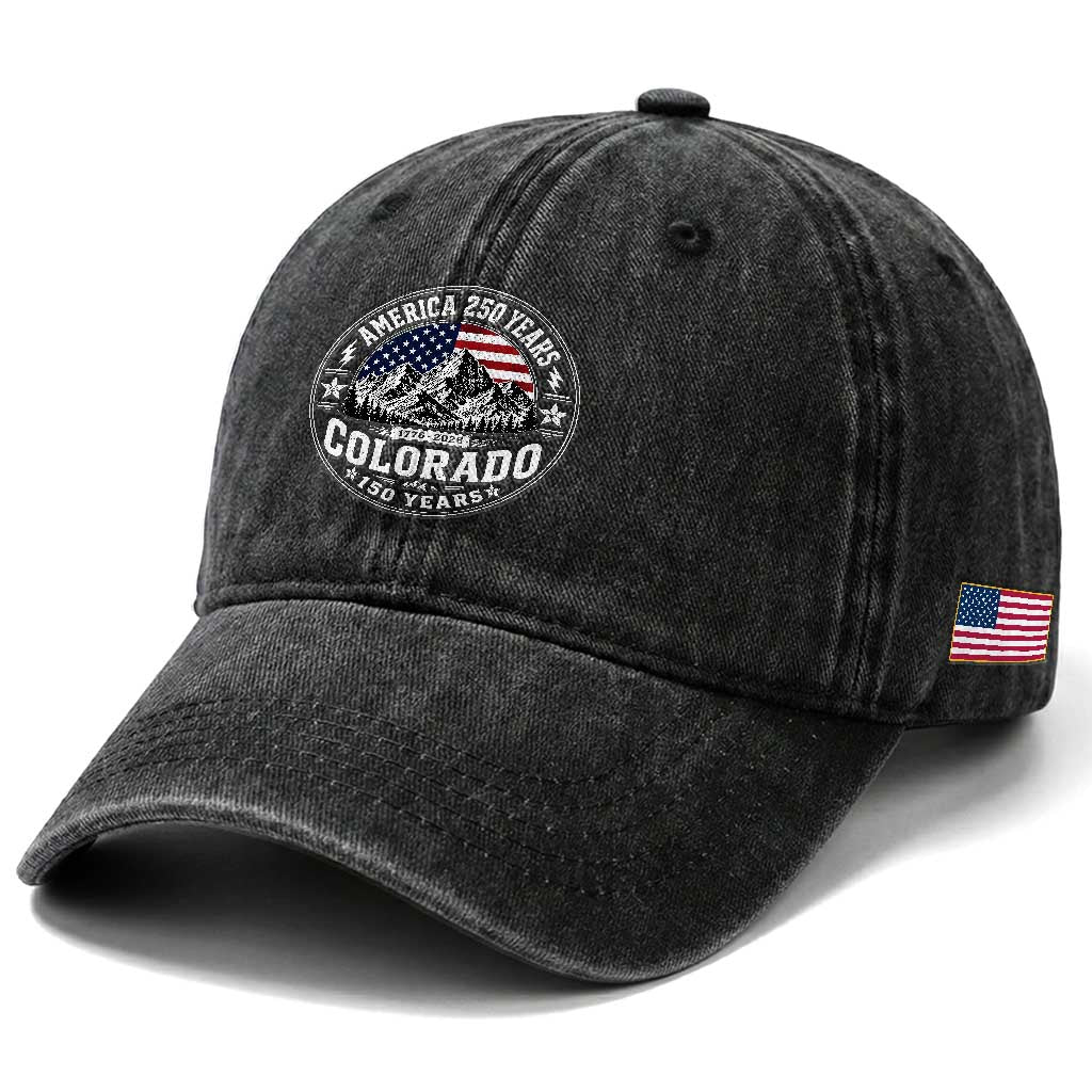 Colorado 150 America 250 Years Washed Cotton Baseball Cap Colorado Sesquicentennial Anniversary 1876 2026