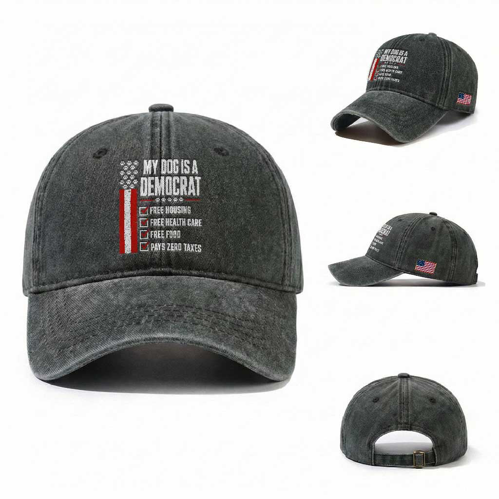 My Dog Is A Democrat Washed Cotton Baseball Cap Funny Political Dog Owner
