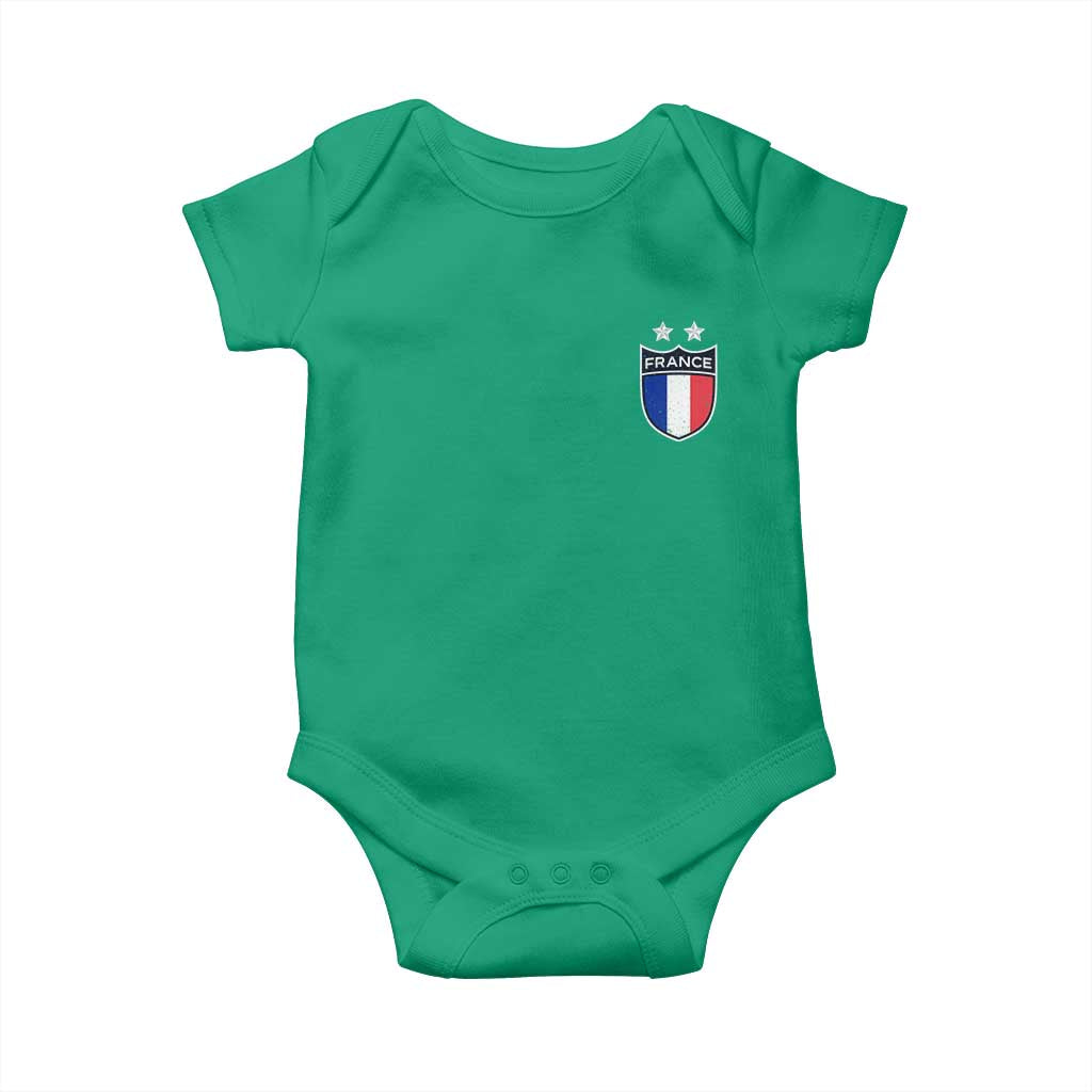 Vintage France Football Crest Two Stars French Flag Baby Onesie