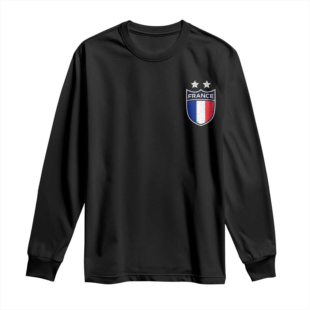 Vintage France Football Crest Two Stars French Flag Long Sleeve Shirt