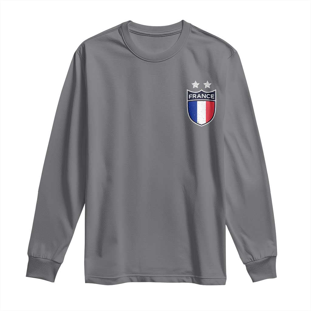Vintage France Football Crest Two Stars French Flag Long Sleeve Shirt