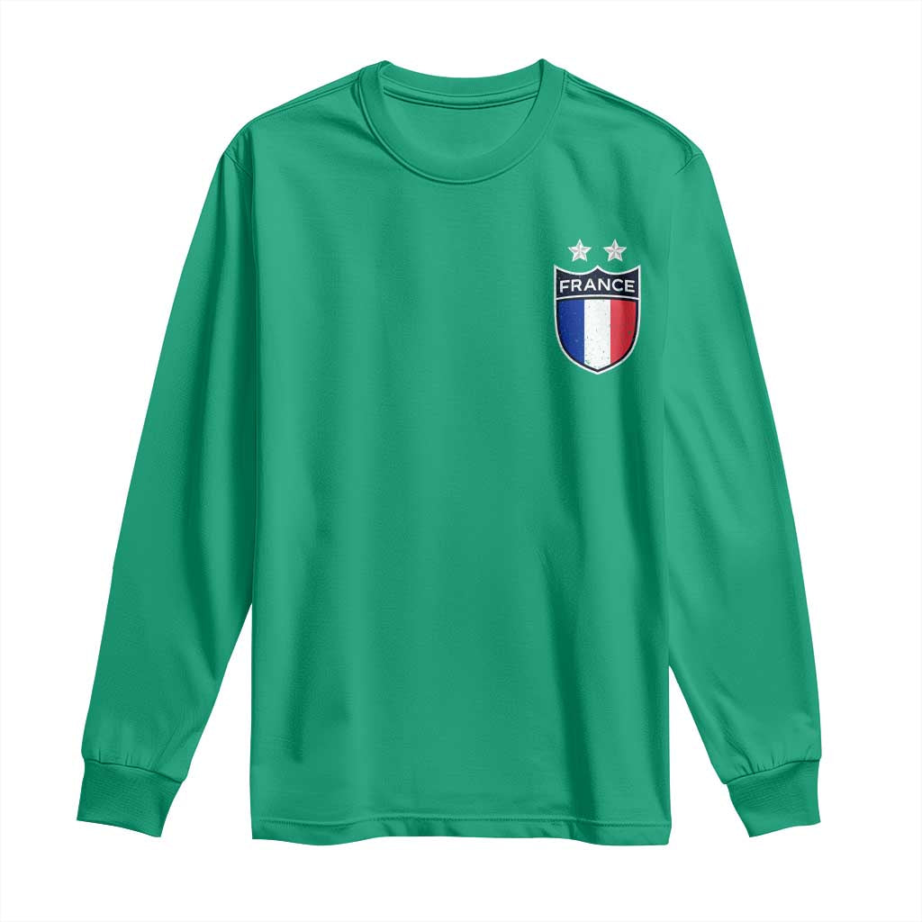 Vintage France Football Crest Two Stars French Flag Long Sleeve Shirt