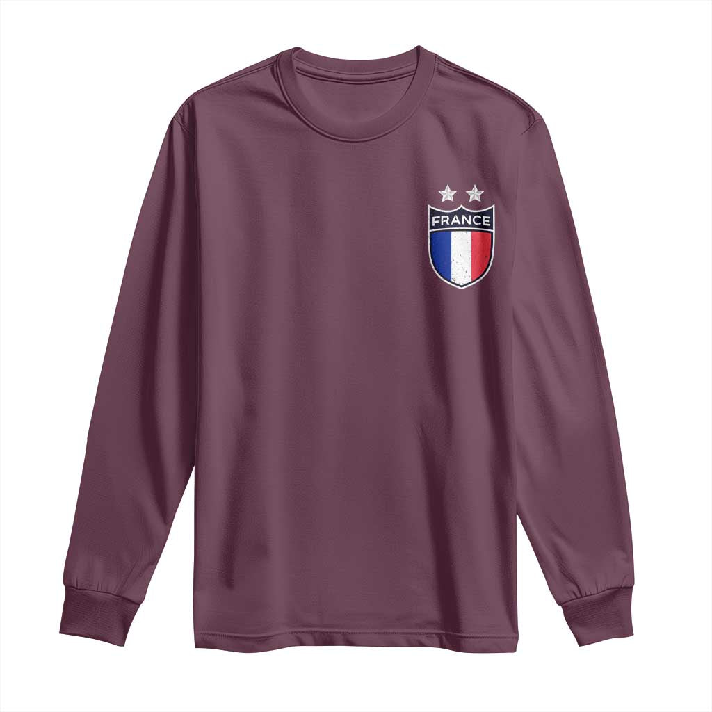 Vintage France Football Crest Two Stars French Flag Long Sleeve Shirt