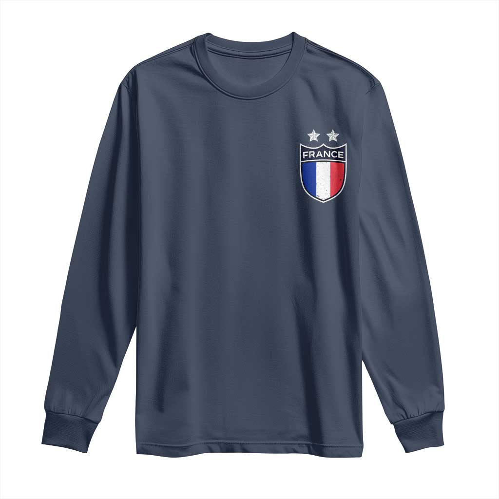 Vintage France Football Crest Two Stars French Flag Long Sleeve Shirt