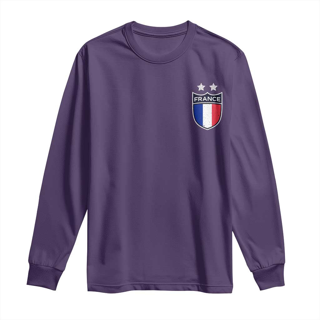 Vintage France Football Crest Two Stars French Flag Long Sleeve Shirt