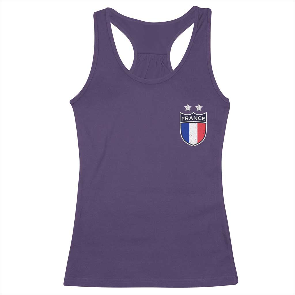 Vintage France Football Crest Two Stars French Flag Racerback Tank Top
